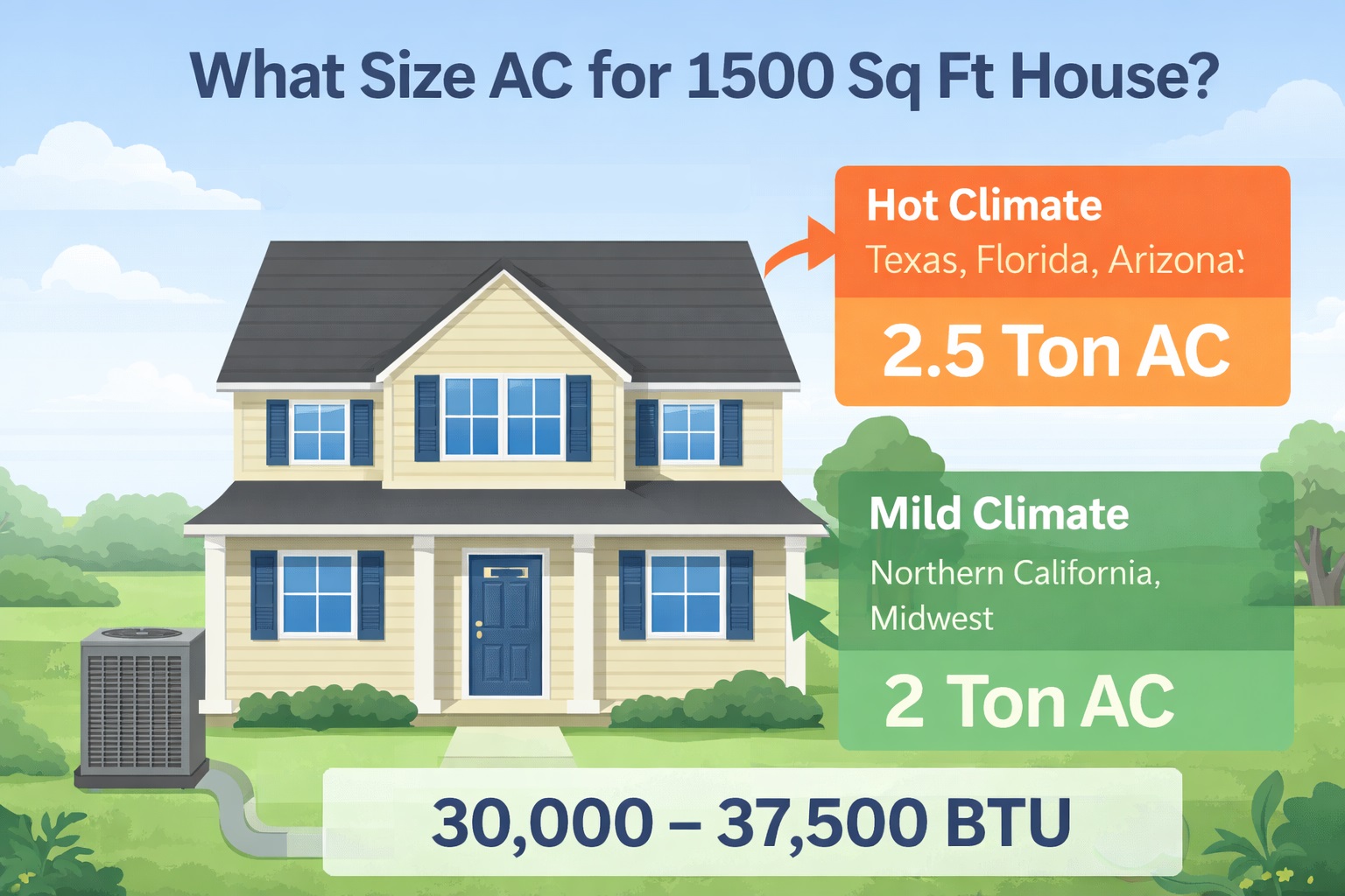what size AC for 1500 sq ft house 2.5 ton example