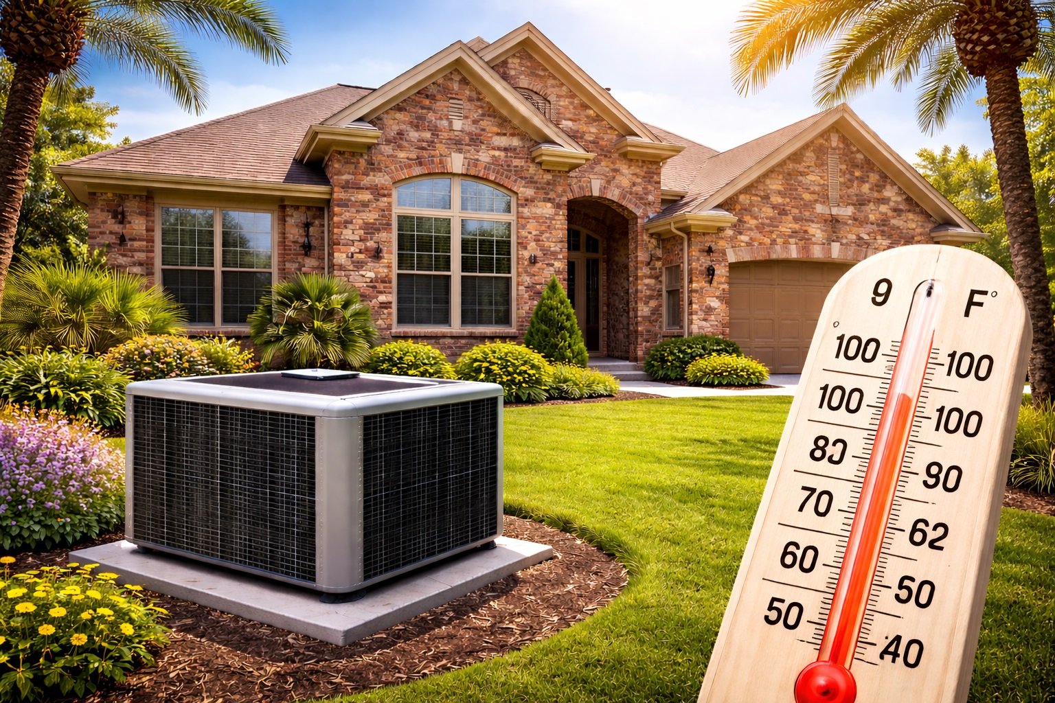 Texas home with outdoor AC unit during extreme summer heat