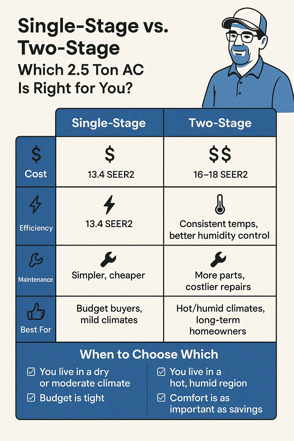 2 ton vs 2.5 ton AC comparison for a 1400 sq ft house showing BTU and airflow difference