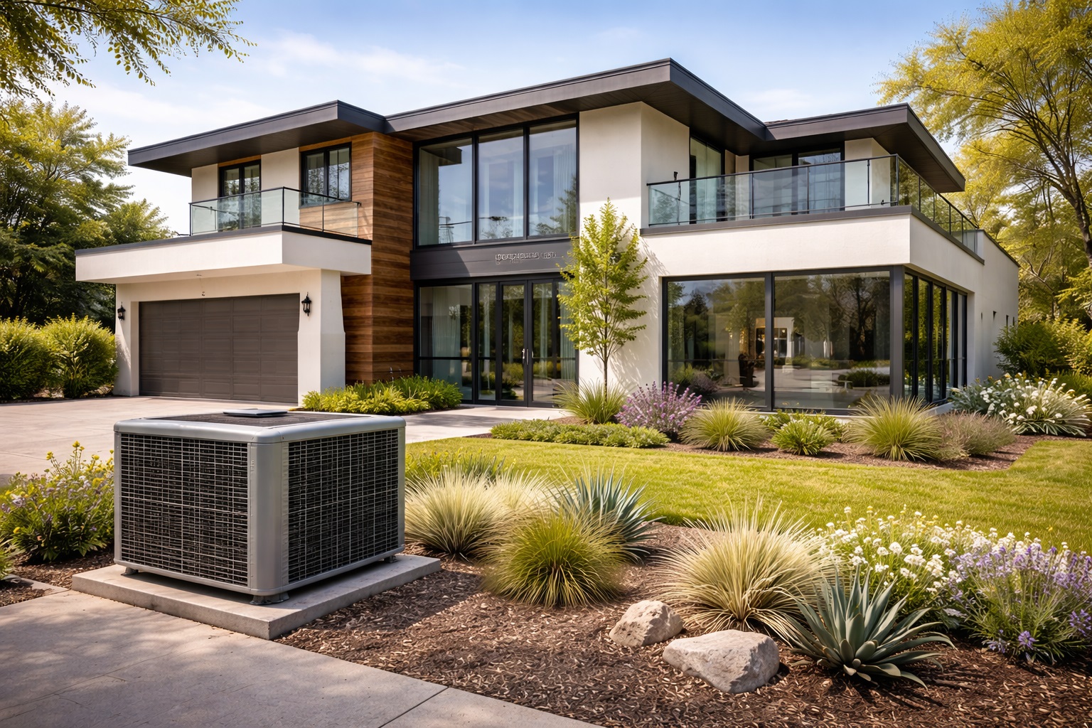 3 to 3.5 ton central air conditioner unit outside a modern 2000 sq ft house